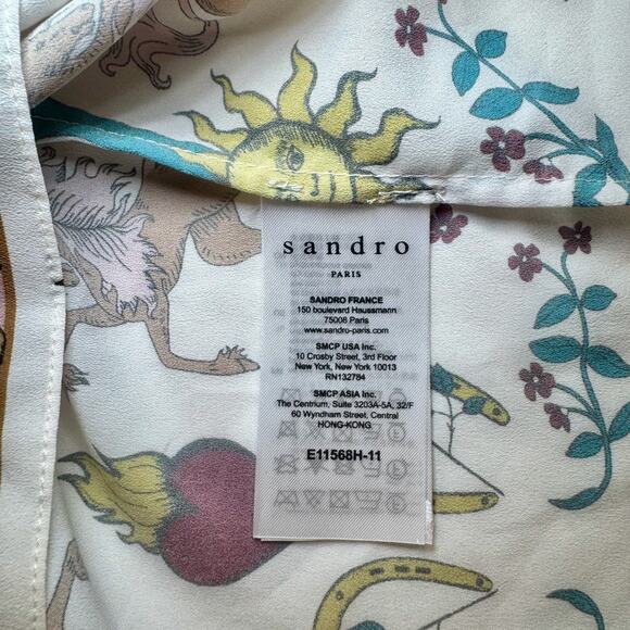 Sandro Azucar Print Blouse Chiffon Off White Cream Women’s 1 (Small) Celestial - Picture 15 of 16